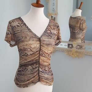 Clio Short-Sleeve Stretch Burnout V-Neck Med